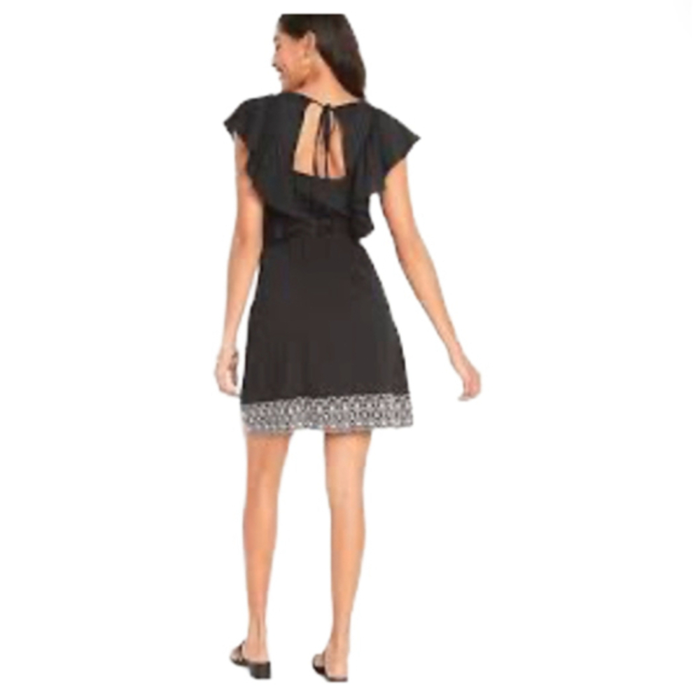 Old Navy Waist-Defined Flutter Sleeve Tie Back Embroidered Mini Dress w/ Pockets